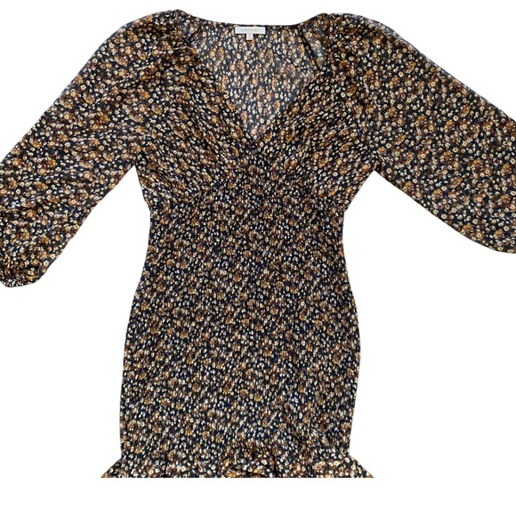 Skies are Blue Women's Ditsy Floral Brown/Black Coquette Mini Smocked Dress - M - Picture 10 of 12